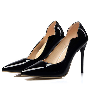 Women's Pointed-Toed Patent Leather Stilettos - Notched Openings